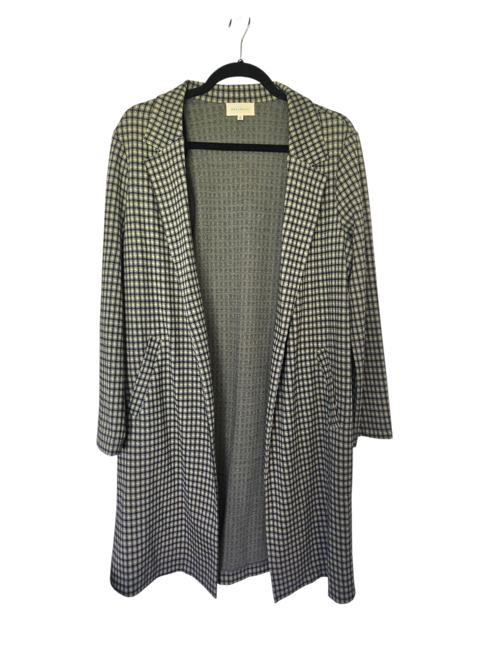 NWT Melloday Open Front Coat Sz Small Blue Green Gold Houndstooth